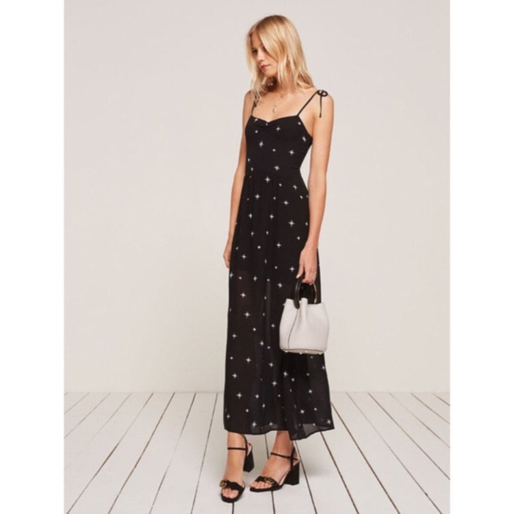 SOLD NWOT Reformation Sylvie Emersyn Midi Dress in Black Constellation Print - Picture 3 of 9